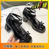 Sapatos Mary Jane com Laço Estilo Chanel Estilo Britânico Sapatos de Couro Femininos 2022 Primavera Novo Sapatos de Salto Alto para Crianças