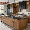 Fábrica de Guangzhou Armários Americanos de Madeira Maciça Personalizados Cozinha de Ilha Europeia Armários de Cozinha de Carvalho Decoração Armários de Exportação Personalizados