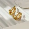Brincos de Metal Brilhante em Formato de C, Camada Dupla, Espessos, Estilo Europeu e Americano para Mulheres, com Toque de Luxo, Personalidade Única, Versáteis e Disponíveis para Atacado