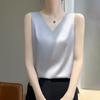 2026 Nueva Camisola de Seda de Hielo Redonda de Imitación de Corte Holgado para Mujer, Adecuada para Uso Interior y Exterior, Top de Verano sin Mangas con Cuello en V