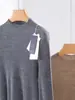 Camiseta base de punto fino 100% lana merino sin costuras, cuello semialto, para mujer, corte ajustado espiga, nuevo suéter de otoño e invierno