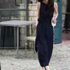 Listo para enviar Vestido sin mangas tipo tank top azul marino con cordones en la cintura estilo verano Yinhe Xidong Verano 2026