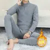 Traje de ropa interior térmica de terciopelo para hombre, año de nacimiento, otoño e invierno, color rojo vino, para mediana edad y ancianos, con forro polar, ropa de otoño, pantalones largos