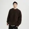 Suéter de punto trenzado de color liso con patrón de rombos y cuello redondo para hombre, engrosado para otoño e invierno, corte holgado, estilo retro y casual, cálido top de punto