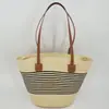 Bolsa de Palha Tote para Mulheres, Versátil para Primavera e Verão, Bolsa Diária de Praia, Bolsa de Ombro Fashion Listrada Estilo Retro Francês
