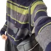 Cárdigan de lana pura a rayas retro Melard, cárdigan de punto con cuello polo para mujer, suéter abrigo de corte holgado y adelgazante