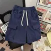 Shorts de Trabajo de Pana Multibolsillos de Verano Retro Japonés para Hombre, Tendencia High Street Holgados Rectos Casuales a la Rodilla