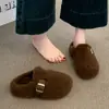 Pantuflas de punta Birkenstock de suela gruesa con pelo para mujer, ropa de exterior, nuevas botas de nieve 2026 Otoño/Invierno, pantuflas de algodón con forro de terciopelo, sin cordones