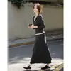 Conjunto de Veludo Yunsande Outono Casual Falso Duas Peças Top com Capuz Cintura Elástica Saia Evasê Conjunto de Duas Peças Feminino