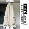Calça Cargo Cinza-Esverdeada Retrô para Mulheres, Nova Coleção Outono 2026 Cintura Alta Emagrecedora Petite Esportiva Casual Perna Larga