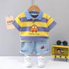 Ropa para niños verano nuevo niños y niñas solapa T sangre manga corta traje bebé Denim corto conjunto de dos piezas venta al por mayor de fábrica