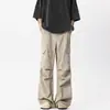 Calça jeans plissada com estampa de mármore para homens, nova marca americana de moda de rua, calça reta solta vintage para homens