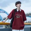 Camiseta Masculina de Verão com Estampa Pesada Americana Marca Tendência Jovem Manga Curta Oversize Ombro a Ombro