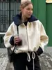 Casaco de Lã Feminino para Tamanhos Petite, Estilo com Zíper e Capuz Removível, Lã Dupla Face, Jaqueta Curta Solta