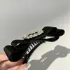 Novo Clipe de Pato Quadrado Preto com Strass Laço de Camada Dupla Acessórios de Cabelo para Mulheres Chic Francês Cetim Exquisito Elegante Clipe Lateral Ornamento de Cabelo