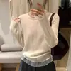 Suéter de tricô com manga longa e detalhes em renda estilo coreano para mulheres, novo design slim fit para outono e primavera, peça de outer wear versátil em estilo coreano