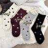 Calcetines a media pantorrilla, Calcetines de felpa estilo K de lunares de otoño e invierno, Ambiente otoñal, Calcetines sin costuras con lazo de hilo para mujer