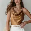 Camisola de Color Sólido Ajustada para Mujer 2026 Europea y Americana Transfronteriza Maillard Caramelo con Escote Caído y Chaleco Fluido