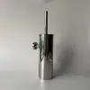 Suporte Cilíndrico para Escova de Banheiro Montado na Parede ou de Chão em Aço Inoxidável Sus304, Tubo Longo à Prova de Odores com Tampa, Copo Redondo para Escova de Banheiro