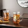 Vaso Doméstico de Vidrio Repujado Vintage con Asa Alto Valor de Color Vaso para Licores Taza para Bebidas Taza de Café Resistente al Calor Taza para Té