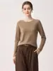 Suéter de cachemira 100% pura sin costuras de primera línea para mujer, dobladillo enrollado, cuello redondo, suéter base de punto simple para commuting, suave y pegajoso