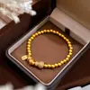 Nuevo Pulsera de la Fortuna Tradicional Estilo Chino Chapada en Oro Incrustada de Diamantes con Forma de Calabaza para Mujeres, Textura de Oro Imitación, Pulsera Lujosa, Joyería de Regalo