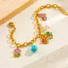 Arete de Oreja con Hebilla de Letra Inglesa Arcoíris, Pulsera con Elemento Mixto de Flor Turquesa para Mujer