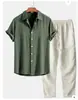 Conjunto de Camisa de Color Sólido para Hombre Transfronterizo Europeo y Americano Impresión Digital 3D Venta Caliente Lino Casual Comercio Exterior Transferencia de Calor