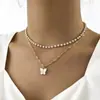 Moda Europeia e Americana Simples Corrente de Pérolas Emendada Colar Dupla Camada Estilo Empilhamento Colar de Liga Joias Femininas