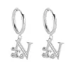 Pendientes de Acero Inoxidable Chapado en Oro 18K con 26 Letras, Pendientes de Zirconia con Forma de Ola de Lujo, Pendientes Elegantes