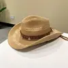 Sombrero de vaquero western de paja estilo étnico para mujer, sombrero de paja de ala ancha para viajes de verano en Xinjiang, sombrero jazz con protección solar