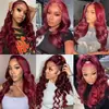 Comercio Exterior Transfronterizo Pelucas Moda Europea y Americana Encaje Frontal Color Vino Tinto Ola Grande Cabello Rizado África Caliente Encaje Frontal