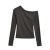 Sexy Camiseta de Manga Larga Descubierta para Mujer 2025 Otoño Nueva Americana Sexy Color Sólido Ajustada Camisa Base Descubierta Top