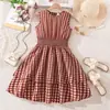 Vestido de Niña de Comercio Exterior 2026 Verano Nuevo Estilo Infantil Retro Bloques de Color Cuadros Sin Mangas Ajustado a la Cintura Delgado Vestido de Princesa