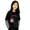Camiseta de manga larga con retazos de algodón puro para niñas, nueva y versátil, elegante, estilo dos piezas falsas, para niñas mayores, primavera y otoño 2026