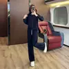 Traje Deportivo Casual de Gama Alta, Moda Otoño e Invierno que Reduce la Edad, Chaqueta de Algodón Romano con Cremallera y Pantalones de Pierna Ancha Conjunto de Dos Piezas