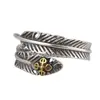 Ciervo Dorado Rey Plata S925 Personalidad Vintage Pluma Cruz Dorada Anillo Abierto Tendencia Nicho Anillo de Dedo Joyería