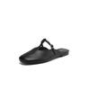 Mules Femininas Confortáveis Vazadas Respiráveis de Primeira Camada em Couro Bovino 2025 Bico Redondo Planas de Couro Genuíno Bico Fechado Slip-On