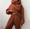 2026 Moda Casual Cruzada Primavera y Otoño Sudadera con Capucha Conjunto de Dos Piezas Manga Larga Color Sólido Forro Polar Jogger Traje Casual