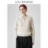 Suéter de lana tejido a cable para mujer, colección otoño 2026 nuevo, color liso, adecuado para el trabajo, top de punto estilo polo