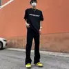 Jeans Negros de Botones con Abertura Estilo Retro High Street Americano para Hombre Diseño Moderno Pantalones Ligeramente Acampanados Ajustados Ropa para Hombre