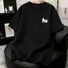 Camiseta de Manga Corta con Estampado de Letras 'Hi' Simple de Seda de Leche para Hombre, Verano Holgada y Versátil Casual Manga Media Ins