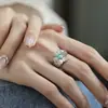 Anel Aberto Sharebox "Unique" Turquesa Incrustado Flor de Seis Pétalas Escovada Anel Pequeno de Flor para Mulheres Anel de Flor