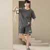 Pijama Masculino de Verão Conjunto Super Macio Algodão Modal Tamanho Extra Grande Simples Solto Manga Curta Roupas de Casa Confortável