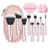 Kit de Pincéis de Maquiagem Mini com 10 Peças, Cabo Curto de Cristal, Conjunto Completo Portátil de Pincéis para Sombra e Blush, Direto da Fábrica