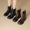 Botas de nieve de cuero suave, con suela gruesa para mujer, nueva colección otoño/invierno 2026, estilo británico, forradas de felpa, cálidas y antideslizantes, botas de algodón para mujer