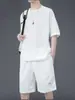 Um conjunto completo de roupas casuais, novo conjunto esportivo de verão, conjunto estiloso masculino de shorts de manga curta em tecido waffle solto