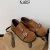 Edición Piel de Vaca Hebilla Punta Redonda Con Cordones Zapatos Mary Jane Mujer Más Terciopelo Cálidos Dos Vías Birkenstock Zapatos Pequeños de Cuero Mocasines