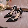 Sandálias Elegantes de Salto Agulha com Biqueira Fina Vazada e Tira de Pérolas, Novo Modelo 2026, Sapatos de Salto Alto Femininos, Venda por Atacado Disponível