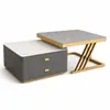 Sala de estar, uso doméstico, nuevo modelo 2026, mesa de centro pequeña, minimalista, lujo ligero, alta gama, mesa de café plegable de estilo italiano simple con tapa de losa de roca